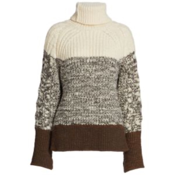 PHILLIP LIM Chunky Striped Turtleneck Wool Sweater Grey Beige in Size L - Picture 3 of 12